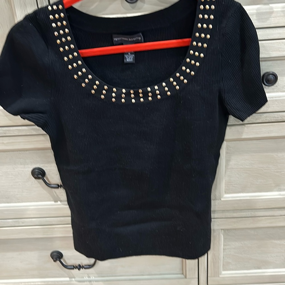 Black short sleeve sweater size M with gold studs